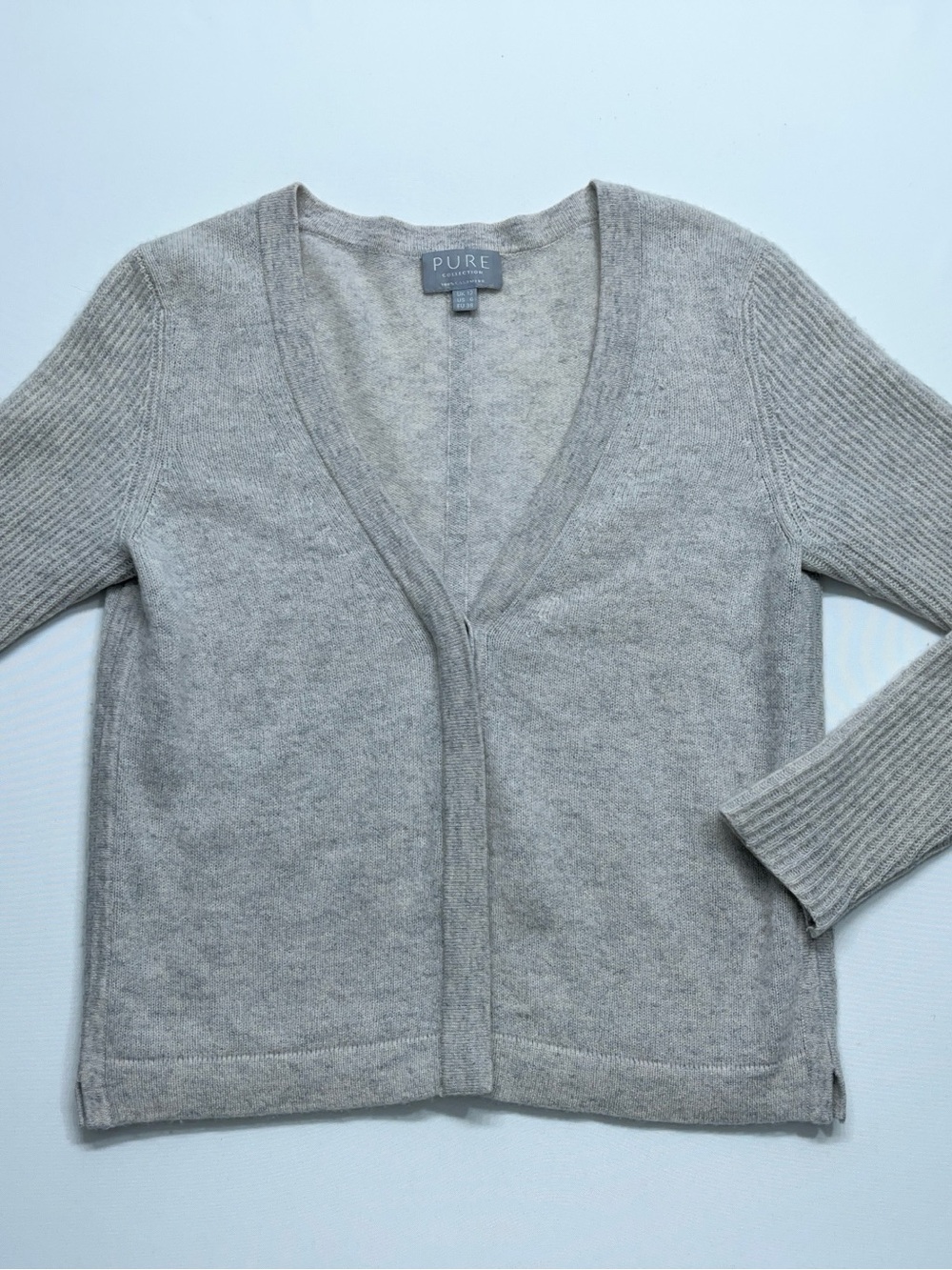 PURE Collection Cashmere Button Up Sweater Womens 6 Beige/Gray Hidden Buttons